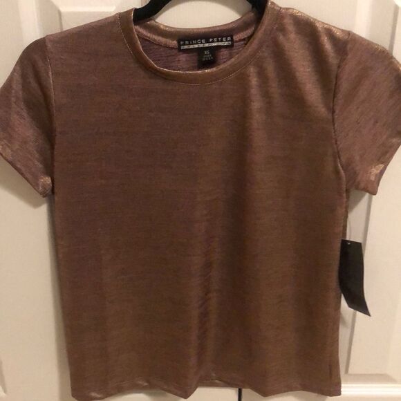 Prince Peter Collection Rose Gold/Copper Short Sleeve Metallic Top - Picture 1 of 6